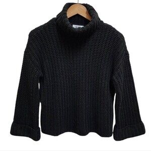 525 America Sweater Women XS Black Vida Shaker Knit Turtleneck Bell Slv Relaxed